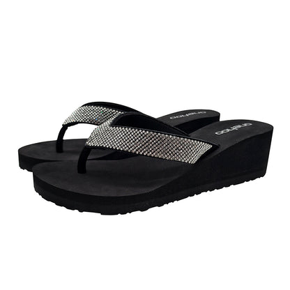 Rhinestone Wedge Flip Flops – 2.17 inch Subtle Lift, All-Day Comfort