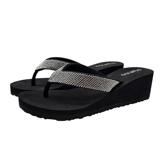 Rhinestone Wedge Flip Flops – 2.17 inch Subtle Lift, All-Day Comfort