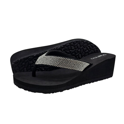 Rhinestone Wedge Flip Flops – 2.17 inch Subtle Lift, All-Day Comfort
