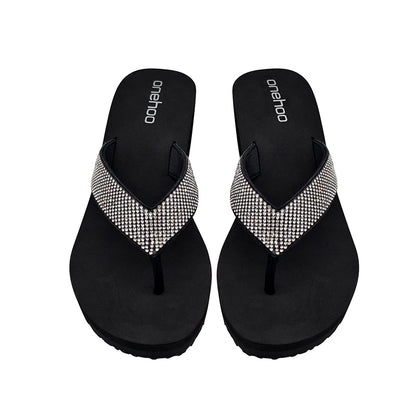 Rhinestone Wedge Flip Flops – 2.17 inch Subtle Lift, All-Day Comfort