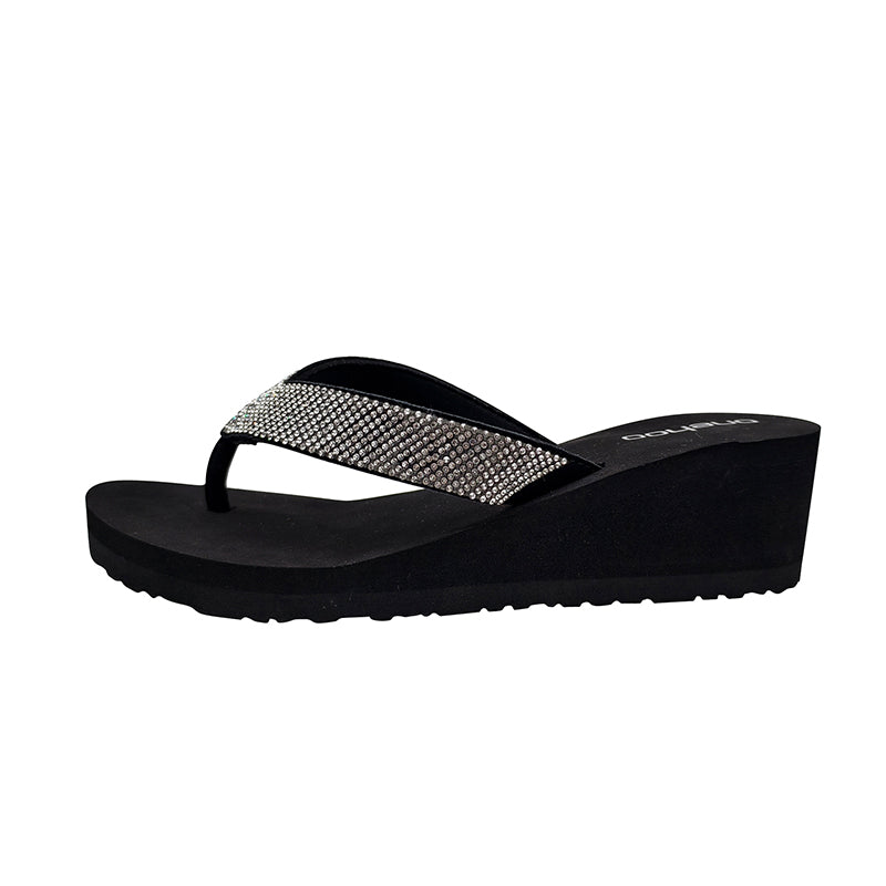 Rhinestone Wedge Flip Flops – 5.5cm Subtle Lift, All-Day Comfort