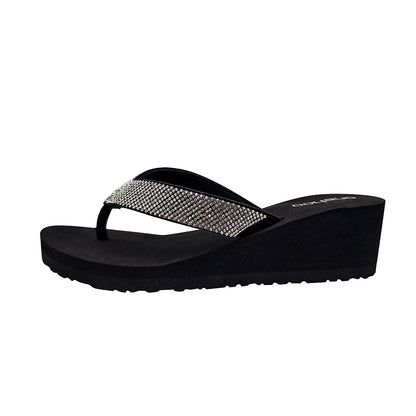 Rhinestone Wedge Flip Flops – 2.17 inch Subtle Lift, All-Day Comfort