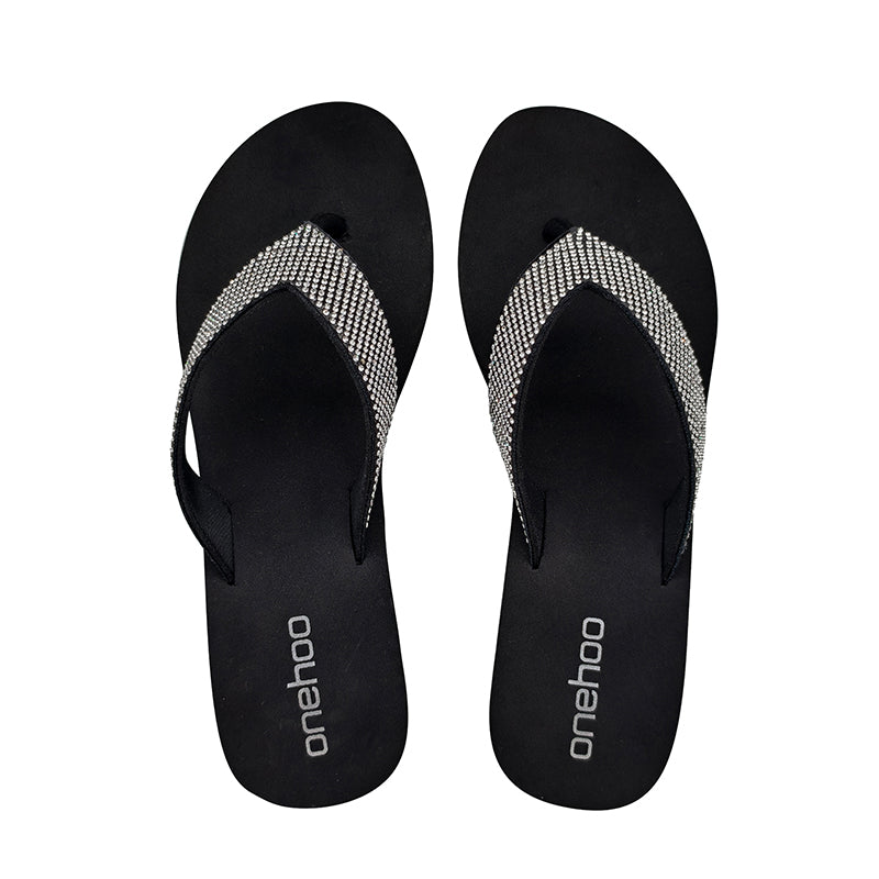 Rhinestone Wedge Flip Flops – 5.5cm Subtle Lift, All-Day Comfort