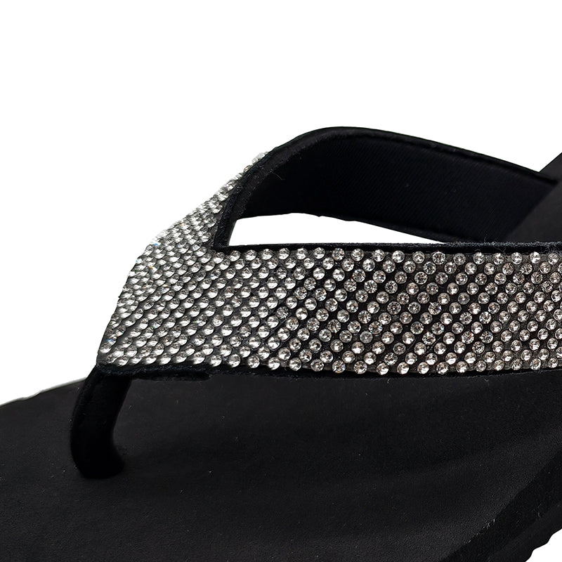 Rhinestone Wedge Flip Flops – 5.5cm Subtle Lift, All-Day Comfort