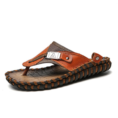 Men Genuine Leather Beach Flip Flops