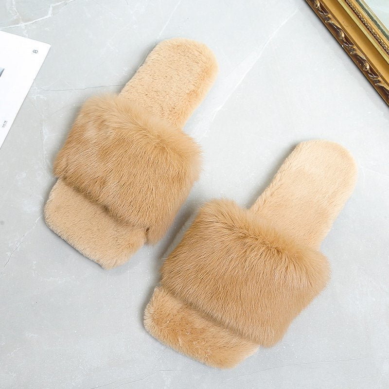 Women Fur Slippers House Sandals Fashion