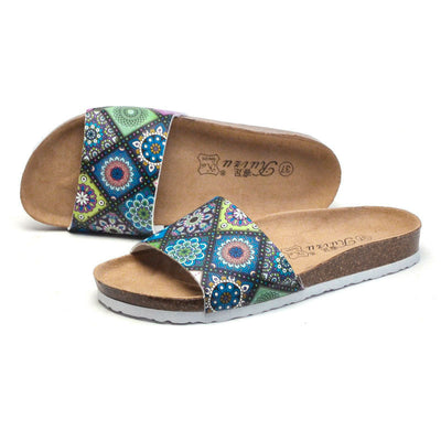 Women Slide Cork Sandals Retro Print Slippers