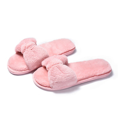 Women Fur Slippers House Sandals Big Bow