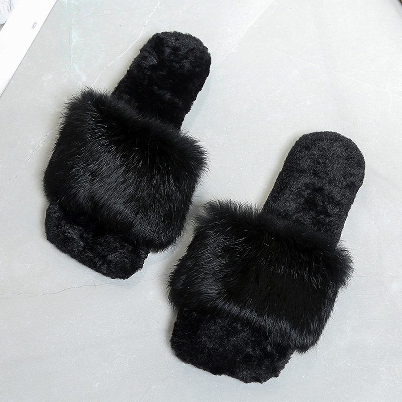 Women Fur Slippers House Sandals Fashion