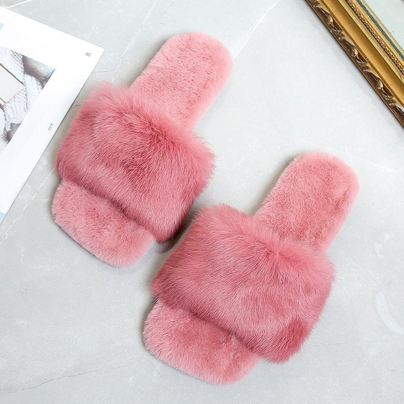 Women Fur Slippers House Sandals Fashion