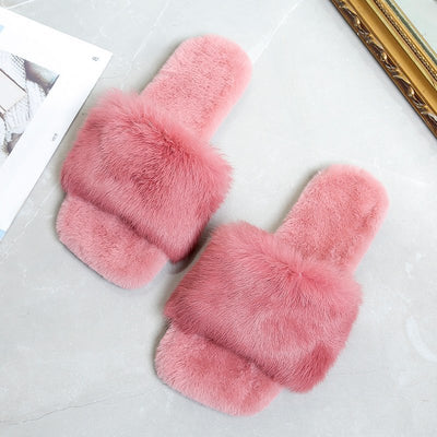 Women Fur Slippers House Sandals Fashion