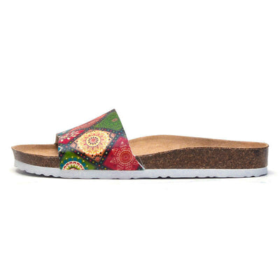 Women Slide Cork Sandals Retro Print Slippers