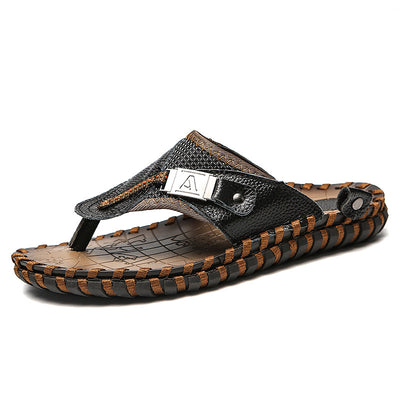 Men Genuine Leather Beach Flip Flops