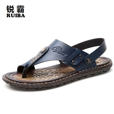 Men Leather Flip Flops Beach Sandals