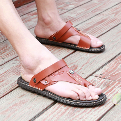 Men Leather Flip Flops Beach Sandals