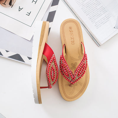 Women Flip Flops Leaf with Pearl