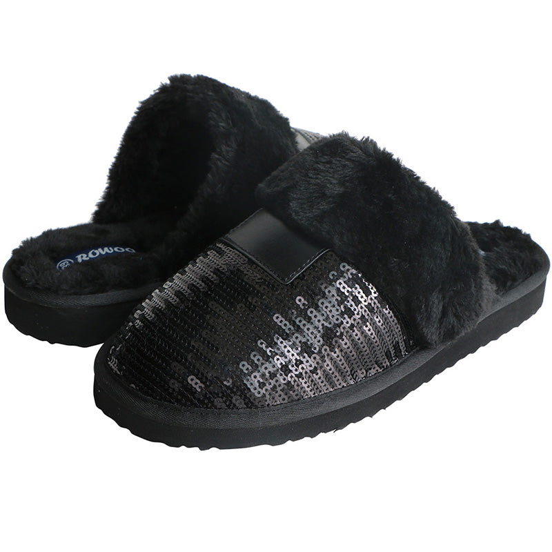 Women's Black Slippers Closed toe Winter Sandals