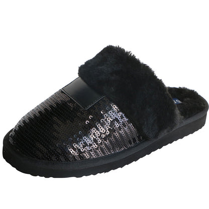 Women's Black Slippers Closed toe Winter Sandals