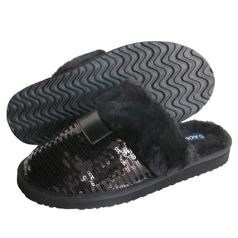 Women's Black Slippers Closed toe Winter Sandals