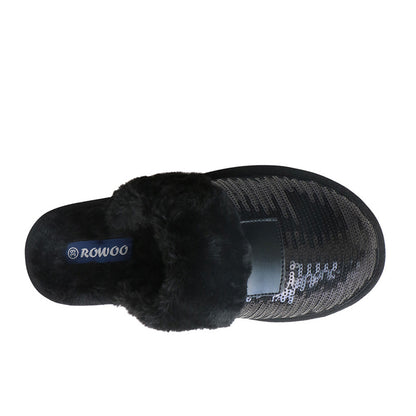 Women's Black Slippers Closed toe Winter Sandals
