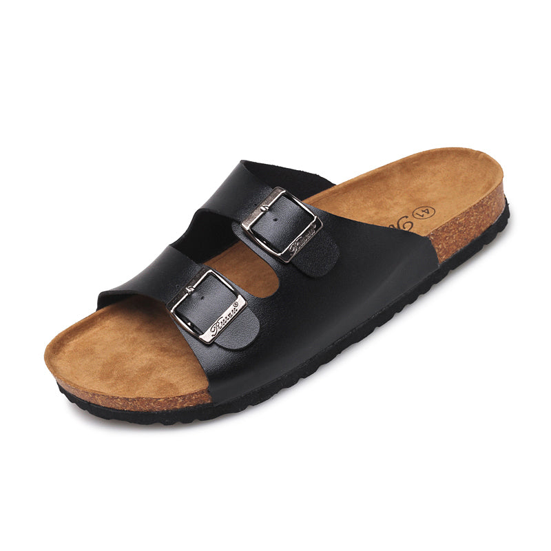 Women Men Cork Sandals Two Straps