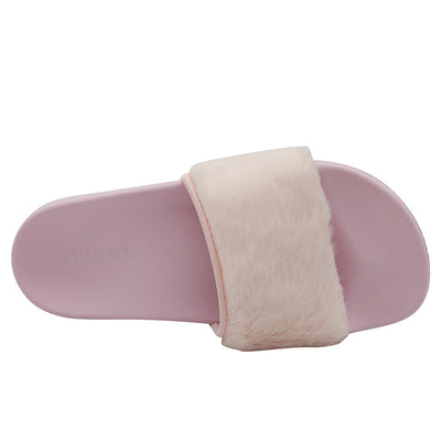 Women's Slip on Faux Fur Trim 2022 Flat Slide Slipper Sandals