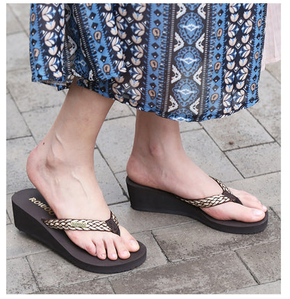 Women's Flip Flops Platform Wedge Weaving Sling Summer Sandals
