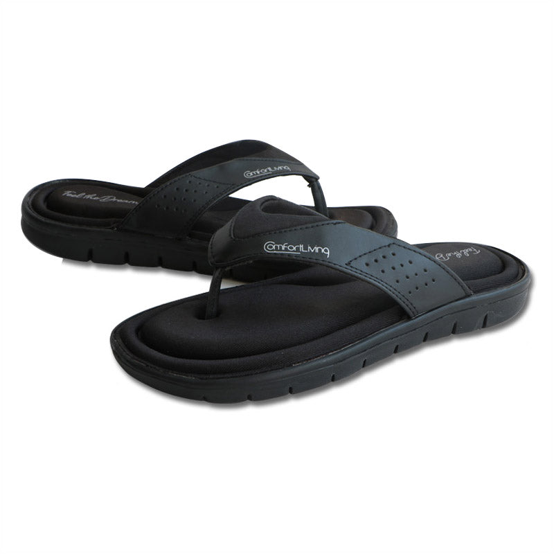 Men's Flip Flops Black Memory Foam Summer Sandals