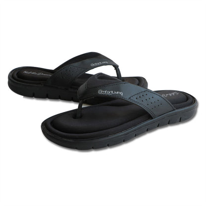Men's Flip Flops Black Memory Foam Summer Sandals